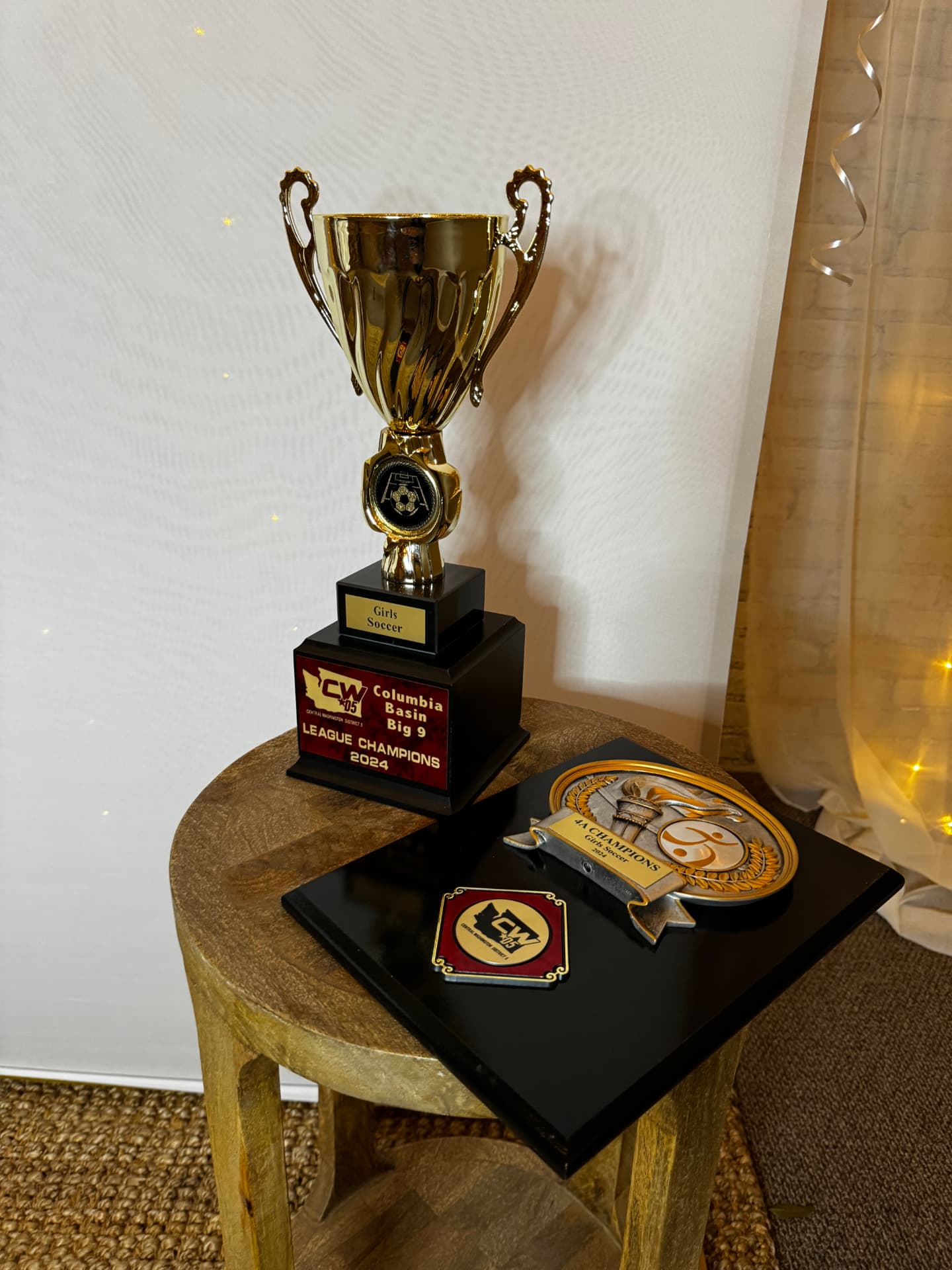 Trophy and awards table set for a banquet at Host Wenatchee
